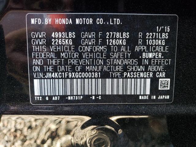 JH4KC1F9XGC000381 - 2016 ACURA RLX ADVANCE BLACK photo 13