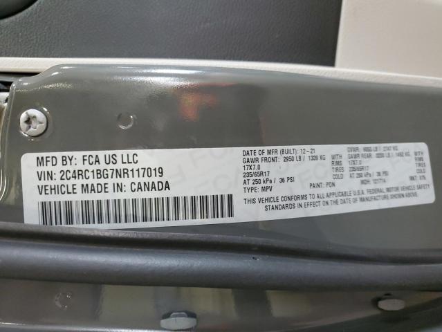 2C4RC1BG7NR117019 - 2022 CHRYSLER PACIFICA TOURING L GRAY photo 13