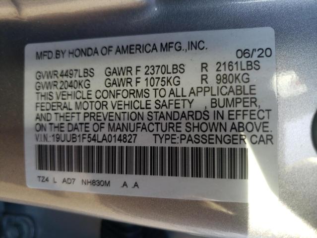 19UUB1F54LA014827 - 2020 ACURA TLX TECHNOLOGY SILVER photo 12