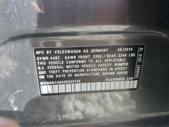 WVWBN7AN3GE500745 - 2016 VOLKSWAGEN CC BASE GRAY photo 13