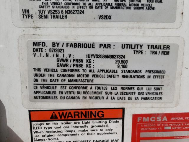 1UYVS2536N3627324 - 2022 UTILITY TRAILER WHITE photo 10
