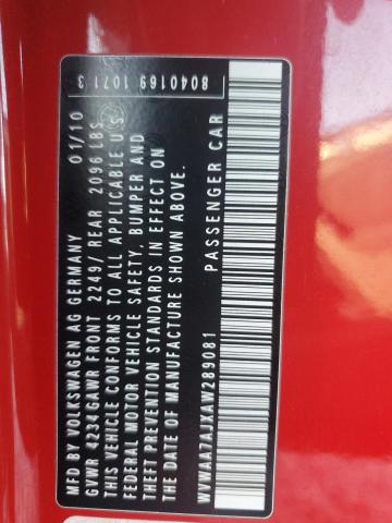 WVWAA7AJXAW289081 - 2010 VOLKSWAGEN GOLF RED photo 12