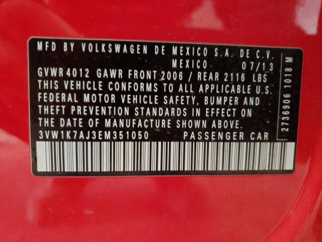 3VW1K7AJ3EM351050 - 2014 VOLKSWAGEN JETTA BASE Qırmızı foto 12
