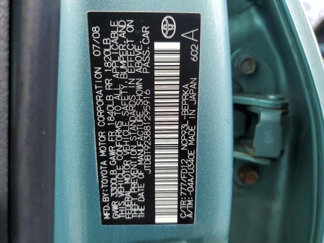 JTDBT923881295916 - 2008 TOYOTA YARIS TEAL photo 12