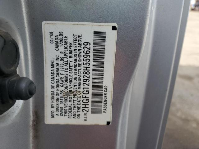 2HGFG12928H559629 - 2008 HONDA CIVIC EXL GRAY photo 12