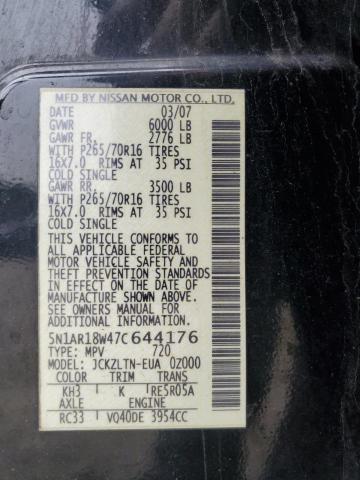 5N1AR18W47C644176 - 2007 NISSAN PATHFINDER LE 黑色 照片 13