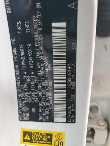 5TDKKRFH6FS038861 - 2015 TOYOTA HIGHLANDER XLE WHITE photo 12