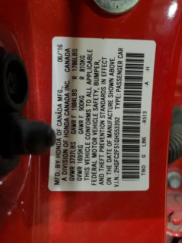 2HGFC2F51GH553392 - 2016 HONDA CIVIC LX RED photo 13