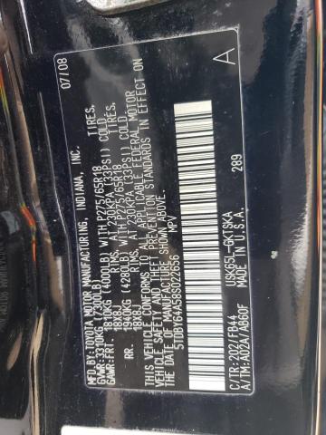 5TDBY64A58S022656 - 2008 TOYOTA SEQUOIA SR5 BLACK photo 12