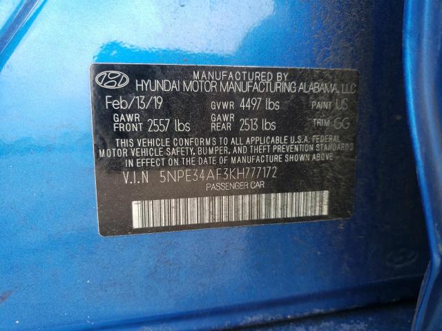 5NPE34AF3KH777172 - 2019 HYUNDAI SONATA LIMITED BLUE photo 13