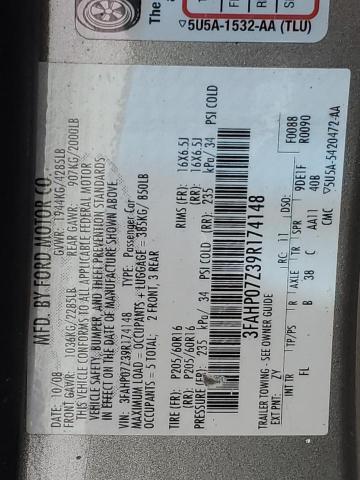 3FAHP07Z39R174148 - 2009 FORD FUSION SE GRAY photo 12