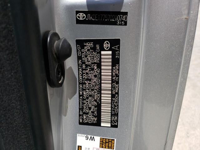 JTKDE177570210740 - 2007 TOYOTA SCION TC SILVER photo 12