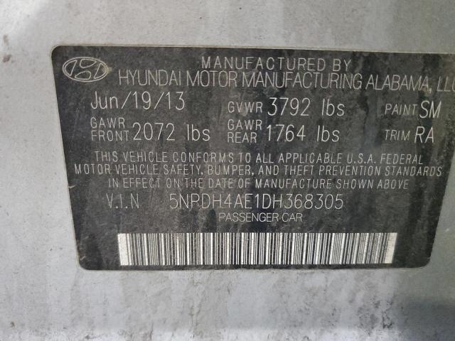 5NPDH4AE1DH368305 - 2013 HYUNDAI ELANTRA GLS SILVER photo 12