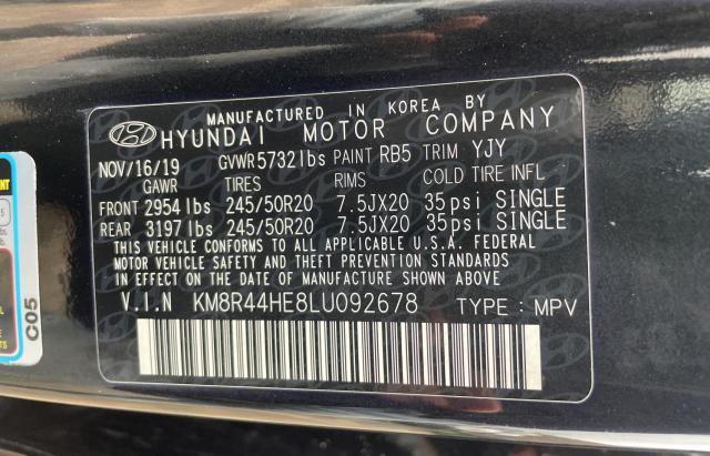 KM8R44HE8LU092678 - 2020 HYUNDAI PALISADE SEL BLACK photo 10