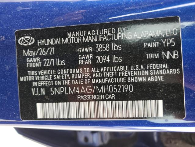 5NPLM4AG7MH052190 - 2021 HYUNDAI ELANTRA SEL BLUE photo 12