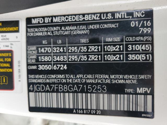 4JGDA7FB8GA715253 - 2016 MERCEDES-BENZ GLE 63 AMG-S 4MATIC WHITE photo 12