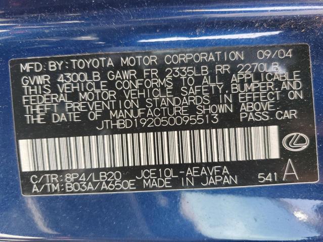 JTHBD192050095513 - 2005 LEXUS IS 300 BLUE photo 13