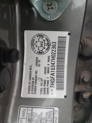 2HGFA16347H022363 - 2007 HONDA CIVIC DX GRAY photo 12