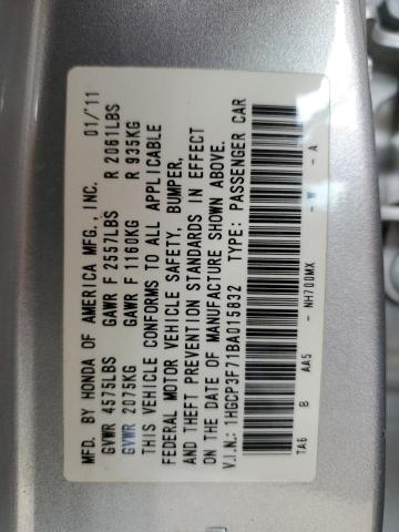 1HGCP3F71BA015832 - 2011 HONDA ACCORD EX SILVER photo 12