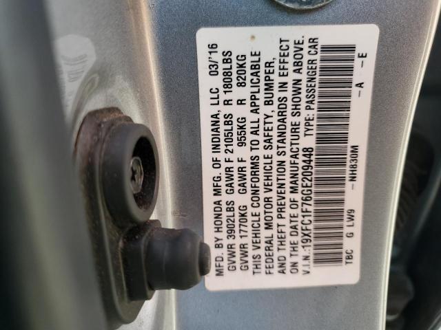 19XFC1F76GE209448 - 2016 HONDA CIVIC EXL ვერცხლისფერი ფოტო 13