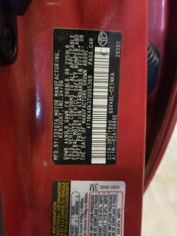 4T1BK46K37U005369 - 2007 TOYOTA CAMRY LE RED photo 12