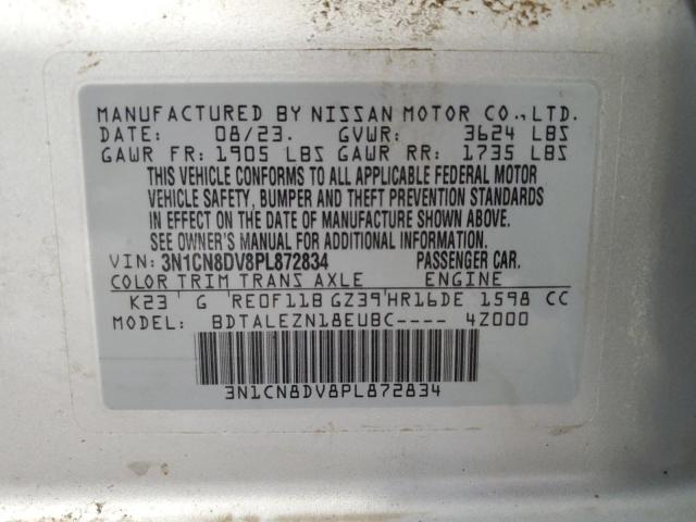 3N1CN8DV8PL872834 - 2023 NISSAN VERSA S SILVER photo 12