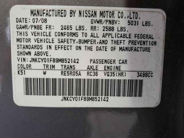 JNKCY01F89M852142 - 2009 INFINITI M35 BASE SILVER photo 12