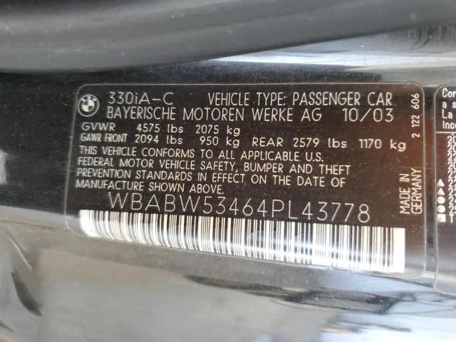 WBABW53464PL43778 - 2004 BMW 330CI CI BLACK photo 12