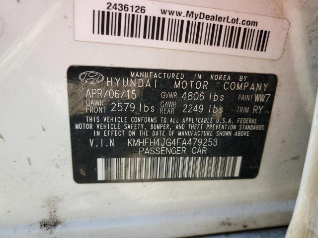 KMHFH4JG4FA479253 - 2015 HYUNDAI AZERA LIMITED WHITE photo 12