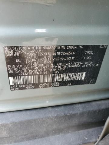 2T3W1RFVXMW114961 - 2021 TOYOTA RAV4 XLE CREAM photo 12