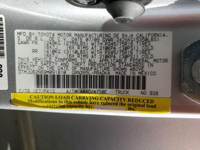 3TMJU62N69M091810 - 2009 TOYOTA TACOMA DOUBLE CAB PRERUNNER SILVER photo 13