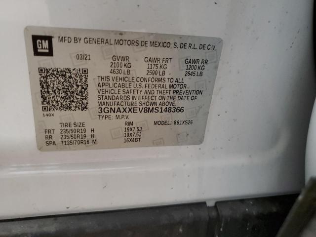 3GNAXXEV8MS148366 - 2021 CHEVROLET EQUINOX PREMIER WHITE photo 13