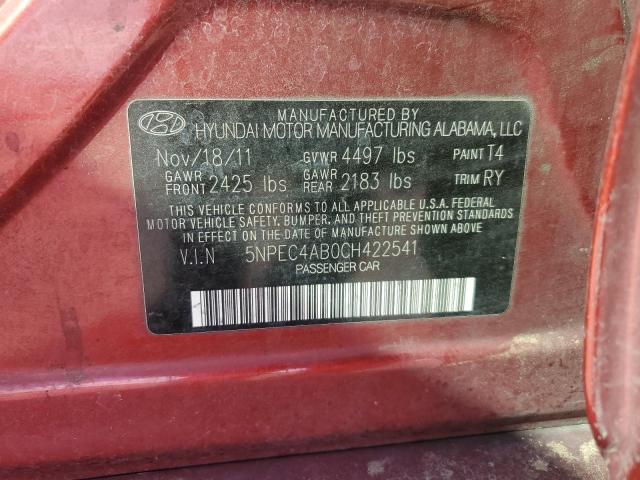 5NPEC4AB0CH422541 - 2012 HYUNDAI SONATA SE MAROON photo 12