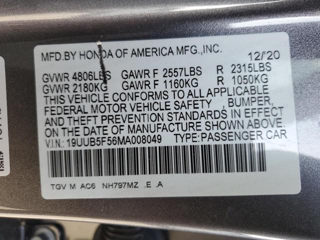 19UUB5F56MA008049 - 2021 ACURA TLX TECH A GRAY photo 12