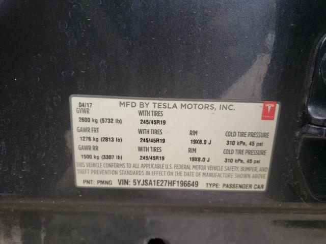 5YJSA1E27HF196649 - 2017 TESLA MODEL S ნაცრისფერი ფოტო 13