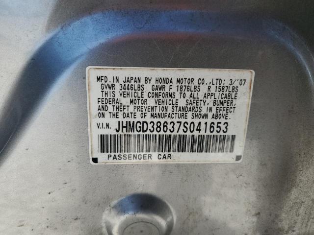 JHMGD38637S041653 - 2007 HONDA FIT S ნაცრისფერი ფოტო 12