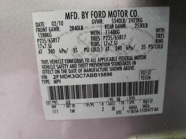 2FMDK3GC7ABB15896 - 2010 FORD EDGE SE SILVER photo 12