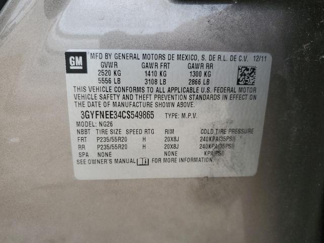 3GYFNEE34CS549865 - 2012 CADILLAC SRX PERFORMANCE COLLECTION Сұр фото 12
