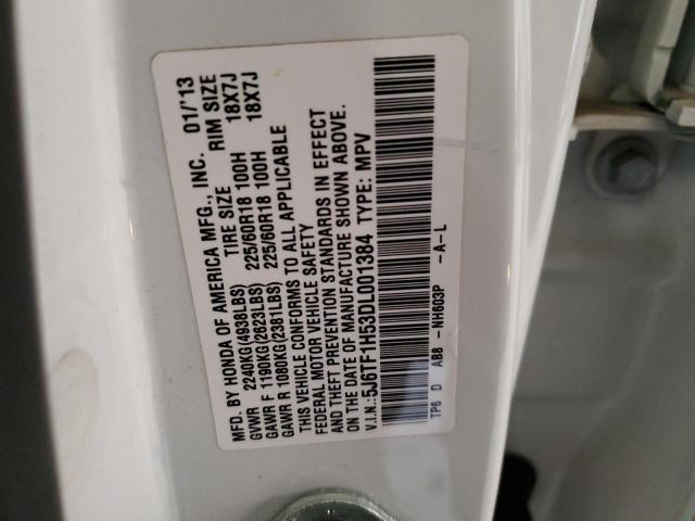 5J6TF1H53DL001384 - 2013 HONDA CROSSTOUR EXL თეთრი ფოტო 12