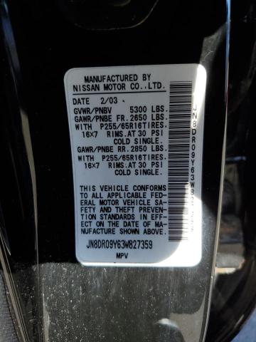 JN8DR09Y63W827359 - 2003 NISSAN PATHFINDER LE 黑色 照片 13