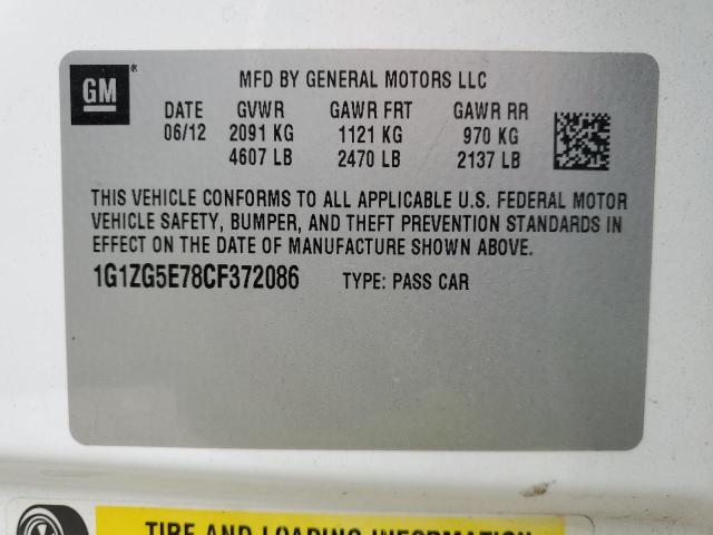 1G1ZG5E78CF372086 - 2012 CHEVROLET MALIBU LTZ თეთრი ფოტო 13