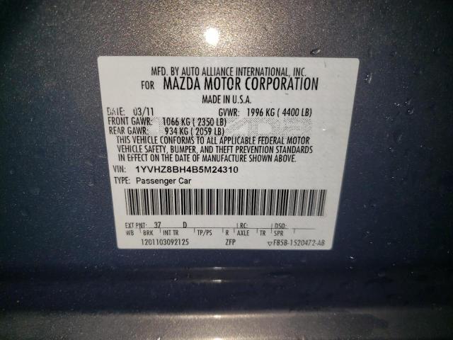 1YVHZ8BH4B5M24310 - 2011 MAZDA 6 I GRAY photo 12