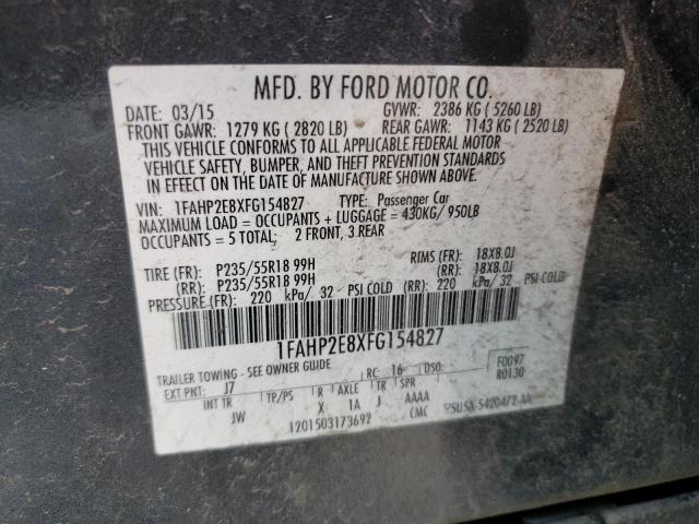 1FAHP2E8XFG154827 - 2015 FORD TAURUS SEL CHARCOAL photo 12