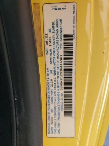 3VWBK21CX3M414361 - 2003 VOLKSWAGEN NEW BEETLE GL 黄色 照片 13