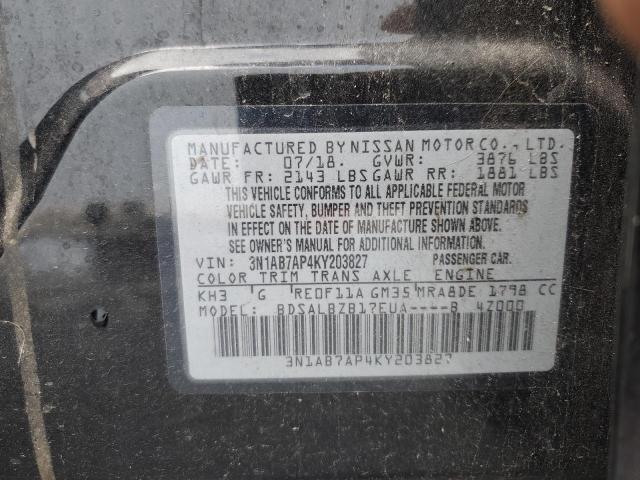 3N1AB7AP4KY203827 - 2019 NISSAN SENTRA S BLACK photo 12