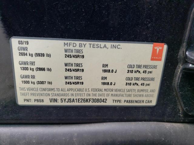 5YJSA1E26KF308042 - 2019 TESLA MODEL S BLACK photo 12
