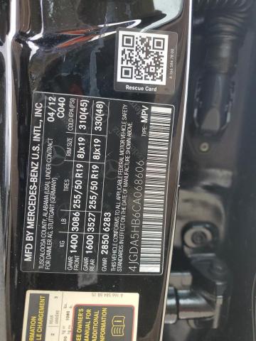 4JGDA5HB6CA068606 - 2012 MERCEDES-BENZ ML 350 4MATIC BLACK photo 13