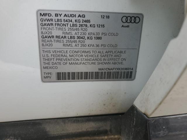 WA1CNAFYXK2036314 - 2019 AUDI Q5 PRESTIGE WHITE photo 12