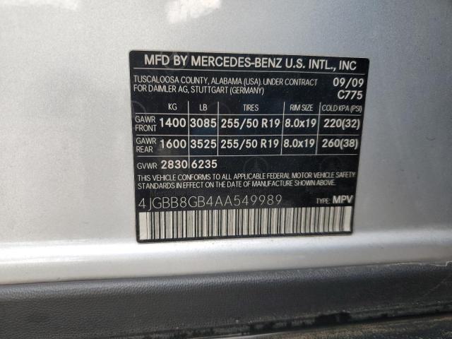 4JGBB8GB4AA549989 - 2010 MERCEDES-BENZ ML 350 4MATIC SILVER photo 13