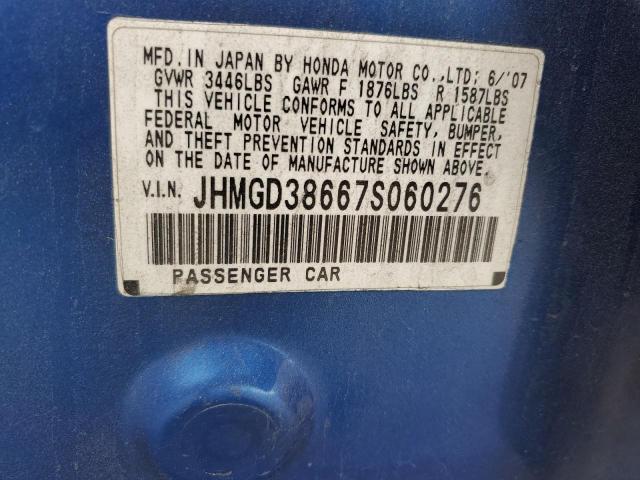 JHMGD38667S060276 - 2007 HONDA FIT S 蓝色 照片 12